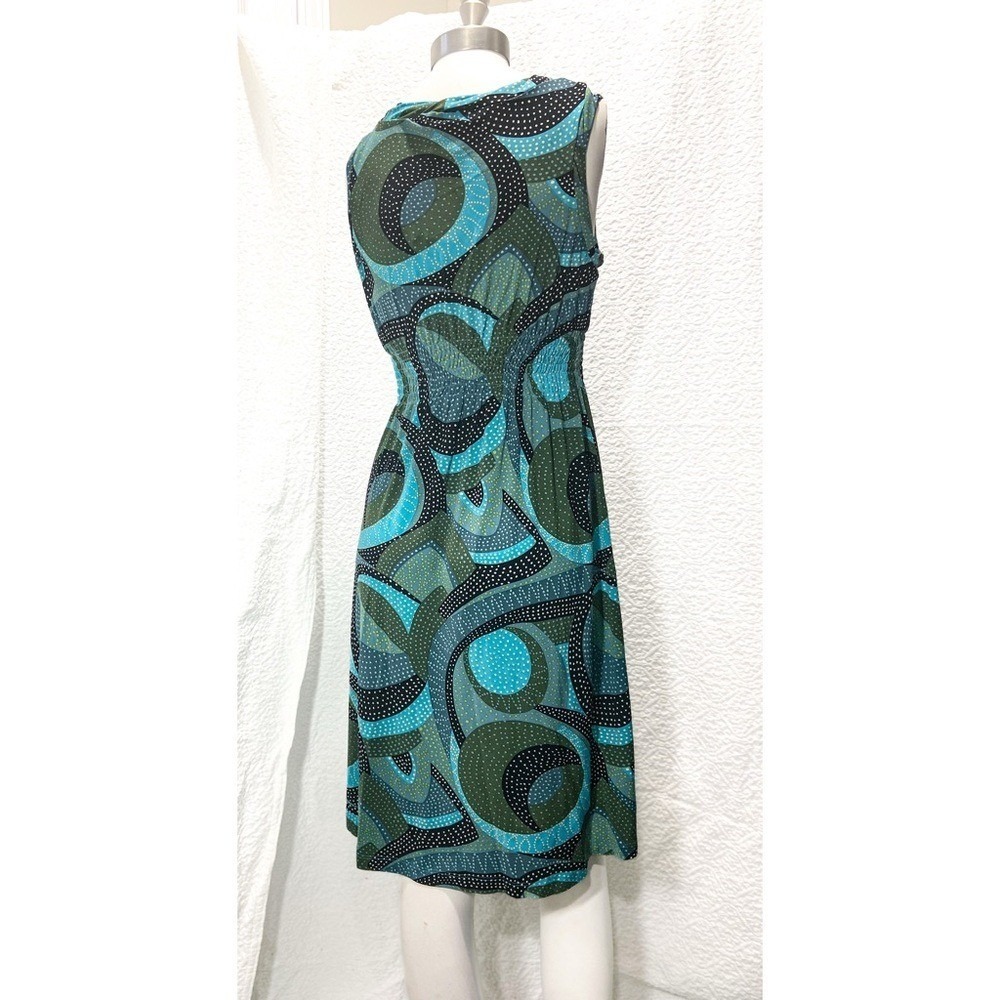 BCBGMaxAzria Dress Abstract Geometric Print Sleeveless Midi Blue Green Small NWT - Picture 4 of 13